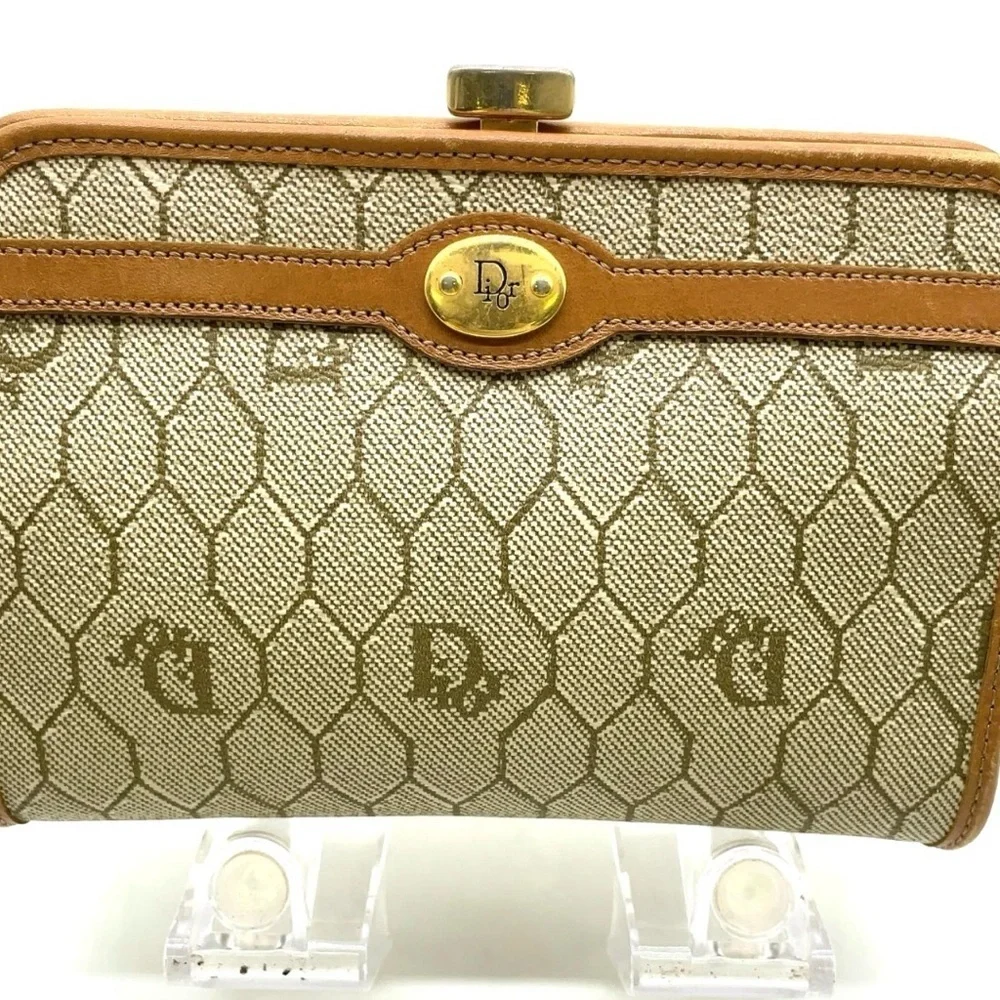 Christian Dior Honeycomb Beige PVC Mini Purse Coin Case